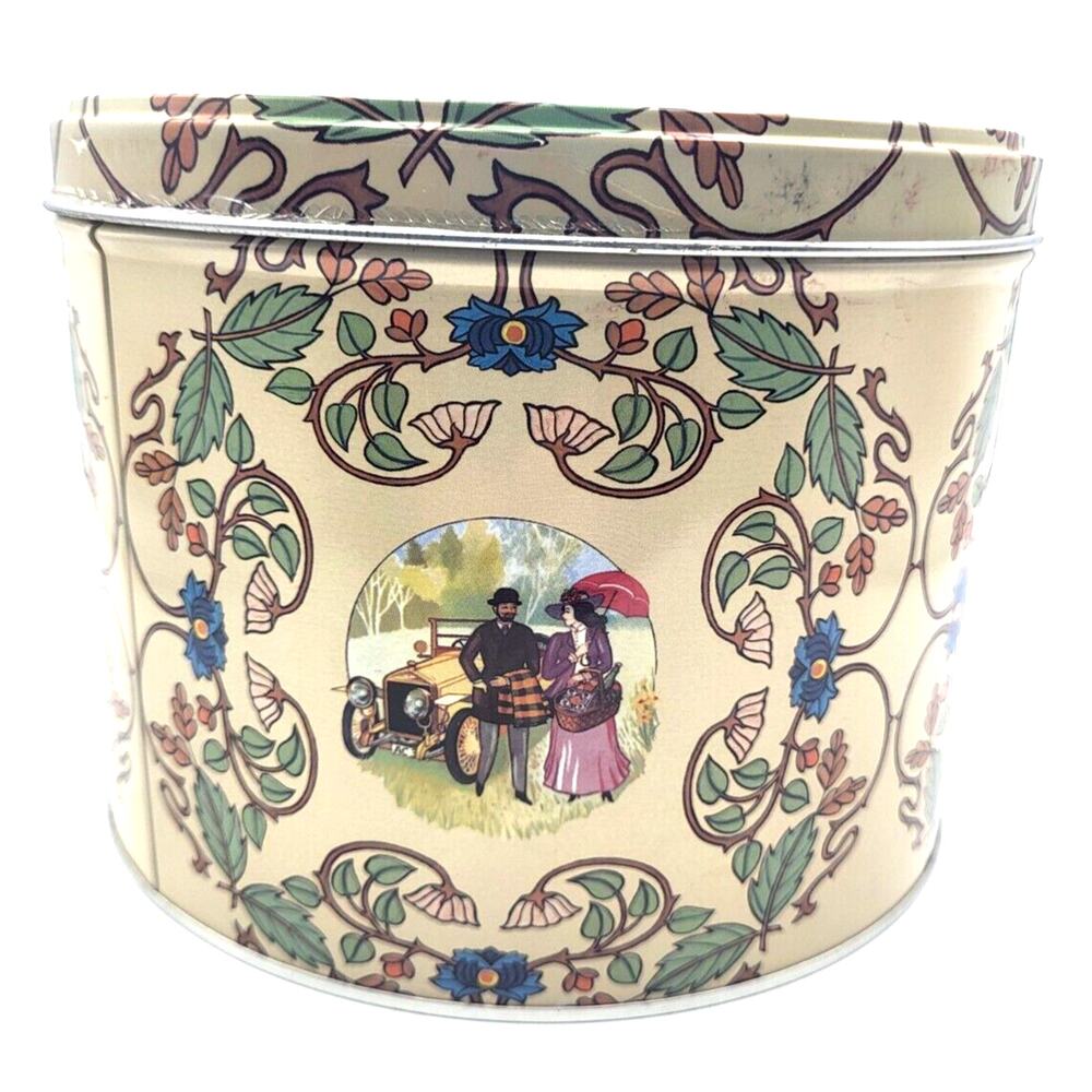 Nyåkers Pepparkakor Round Tin Swedish Beautiful Tan Green Cream Floral 7.5x5.5"